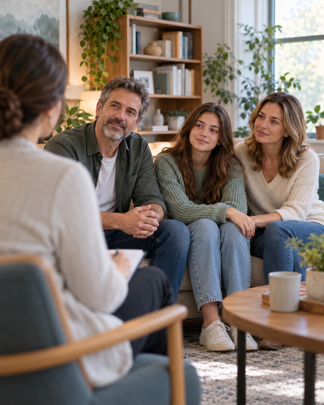 Familia en orientación psicológica con una psicóloga especialista en TCC